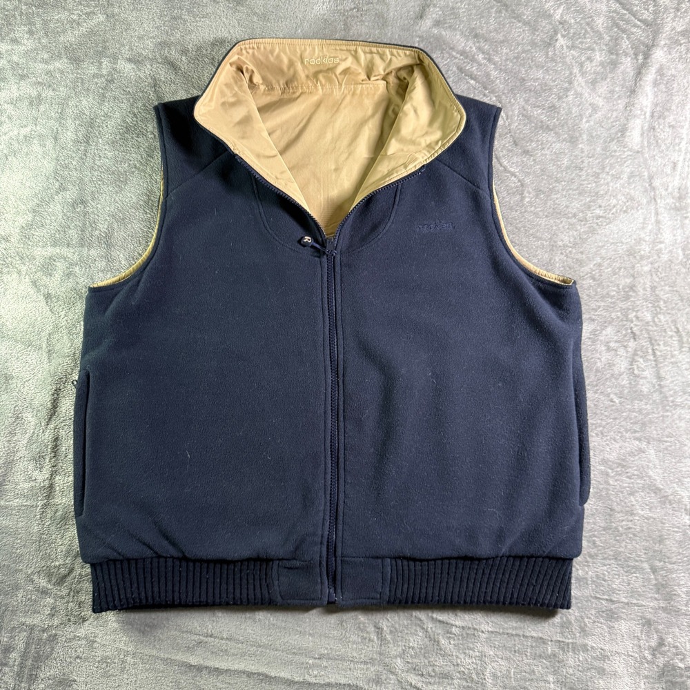 Rockies Reversible Fleece Vest Full Zip Sleeveless Jacket Blue Tan L